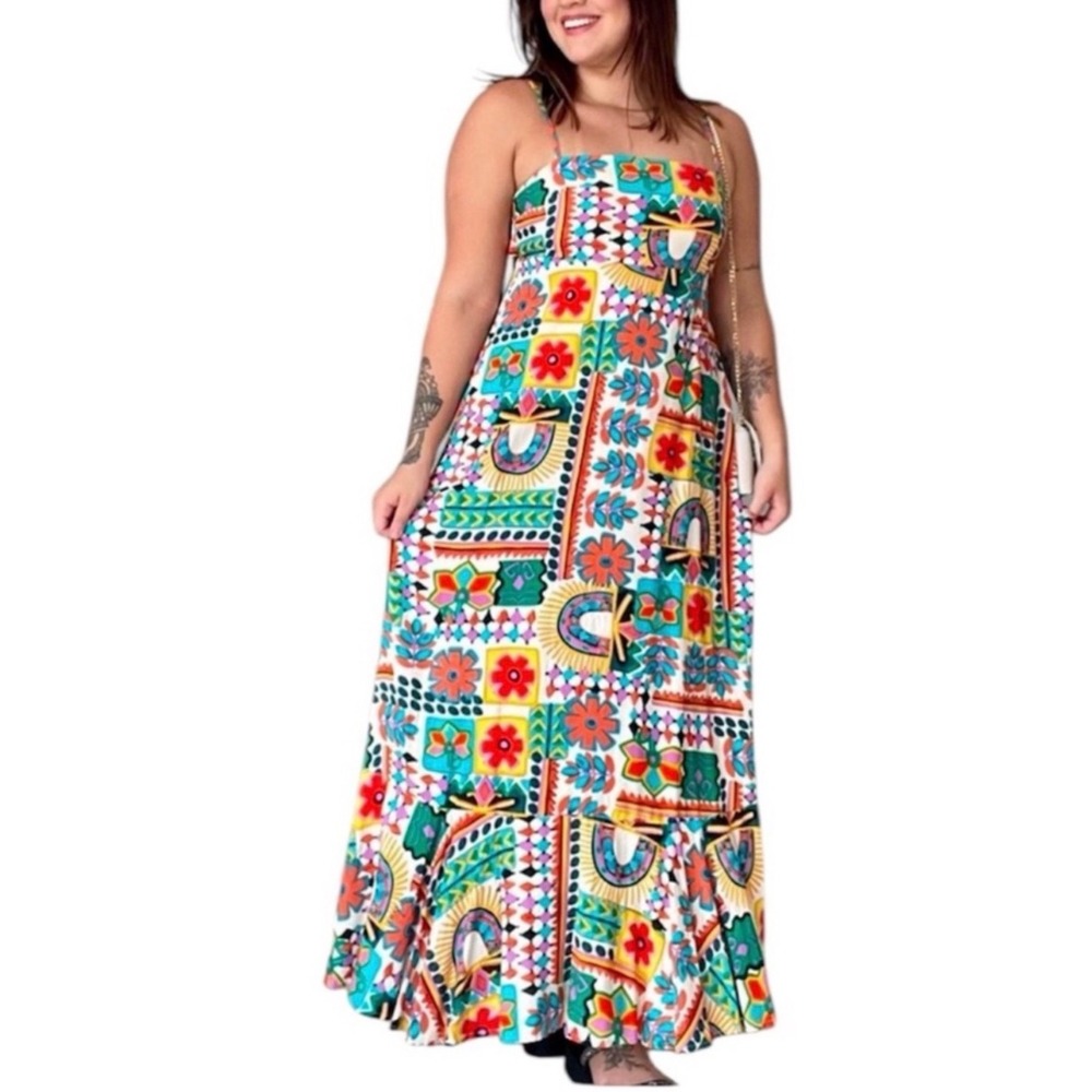 Anthropologie Paper Heart Women's Multicolor Floral Tie Back Maxi Dress Large